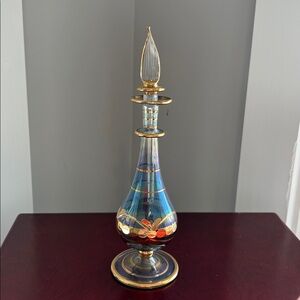 Vintage Egyptian perfume bottle Antique bottle with stopper Gold hand paint trim